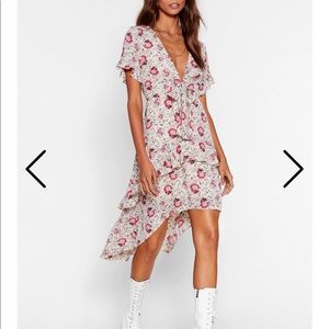 V Neck High-Low Midi Dress